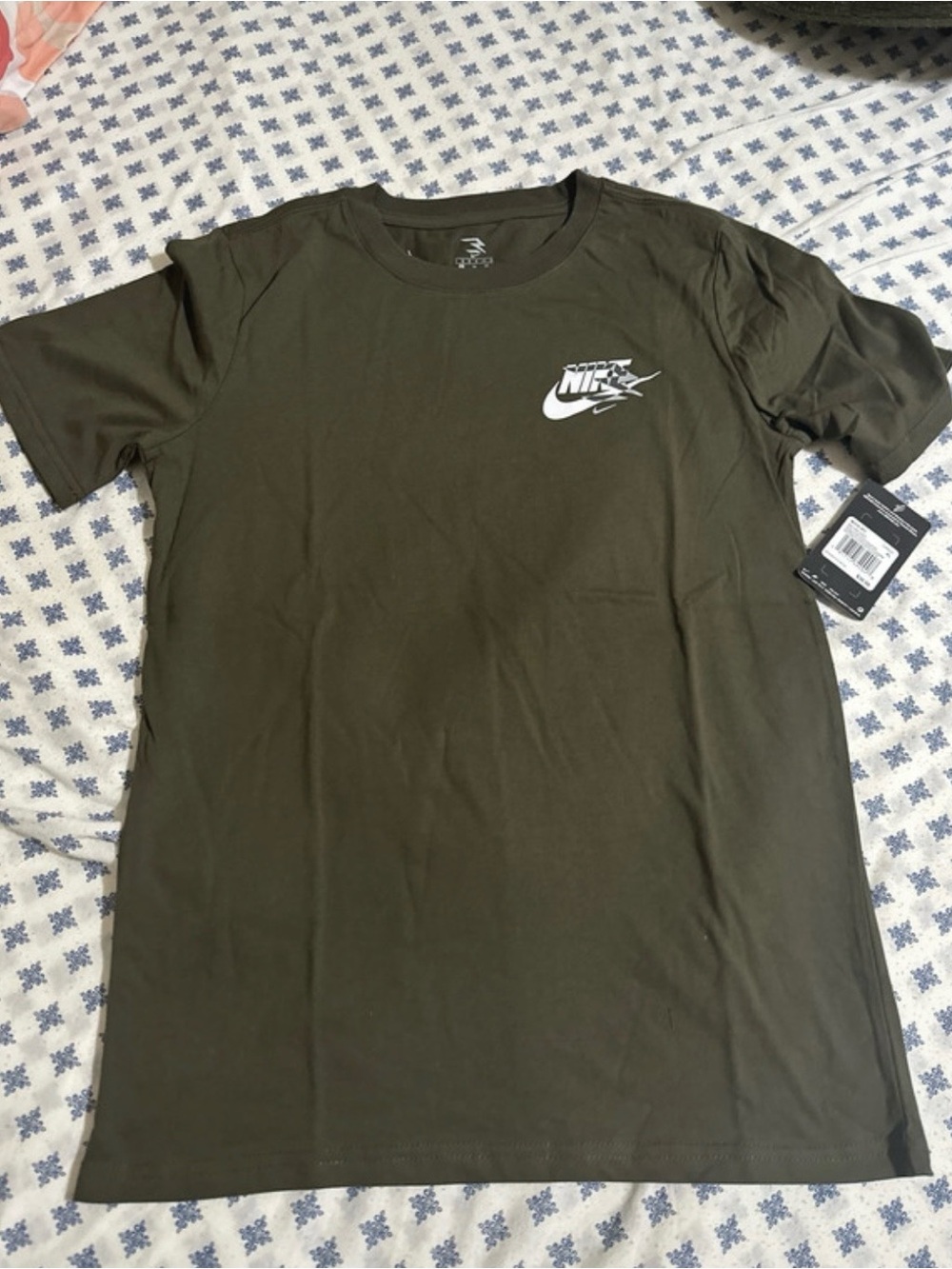 Nike Kids Olive Green Short Sleeve Tee with White Logo